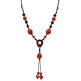 MINACHI Boho Hippie Colorful Ceramic Beads Strand O Ring Circle Charm Long Y Necklace, Vintage Bohemian Statement Jewelry Gift for Women