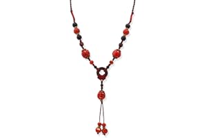 MINACHI Boho Hippie Colorful Ceramic Beads Strand O Ring Circle Charm Long Y Necklace, Vintage Bohemian Statement Jewelry Gift for Women