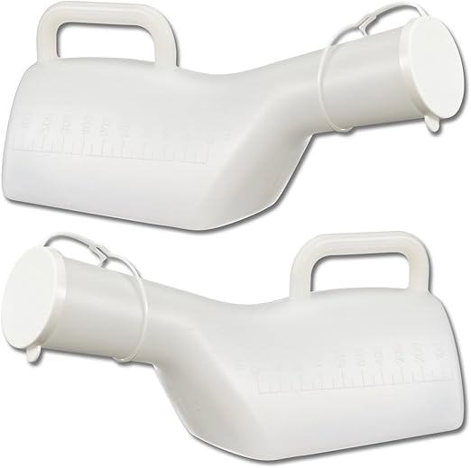 Male Urinal Pack of 2 Urine Bottle with Long Neck, lid and Handle 1