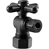 Westbrass A105BX-62 1/4-Turn Cross Handle Angle Stop Shut Off Valve, 5/8" OD x 3/8" OD, Matte Black