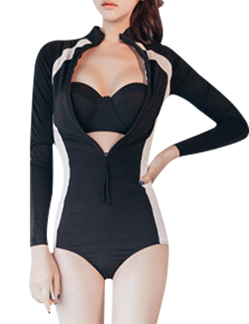 Floraフロリダレディース水着長袖ワンピースタイトストレッチファスナー付き水着ラッシュガードwithブラ B0719pz86j ブラック Xx Large シャツ 送料無料 Al Muhaidb Com