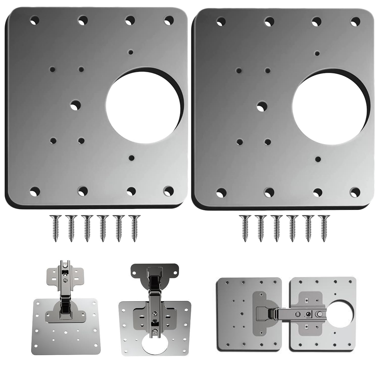 Hinge Repair Plate,2 PCS Cabinet Hinge Repair Brackets,Kitchen Cupboard Door Hinge Repair Plate Kit with Hole, Stainless Steel Flat Fixing Brace Brackets with Screw (2) — image 1