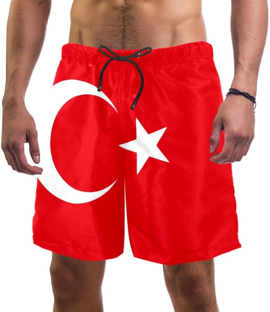 Idealiy Flag of Turkey Swim Trunks Elastic Swimsuit Board Shorts for