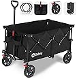 Sekey 220L Collapsible Foldable Wagon with 330lbs Weight Capacity, Heavy Duty Folding Wagon Cart with Big All-Terrain Wheels & Drink Holders (Black)