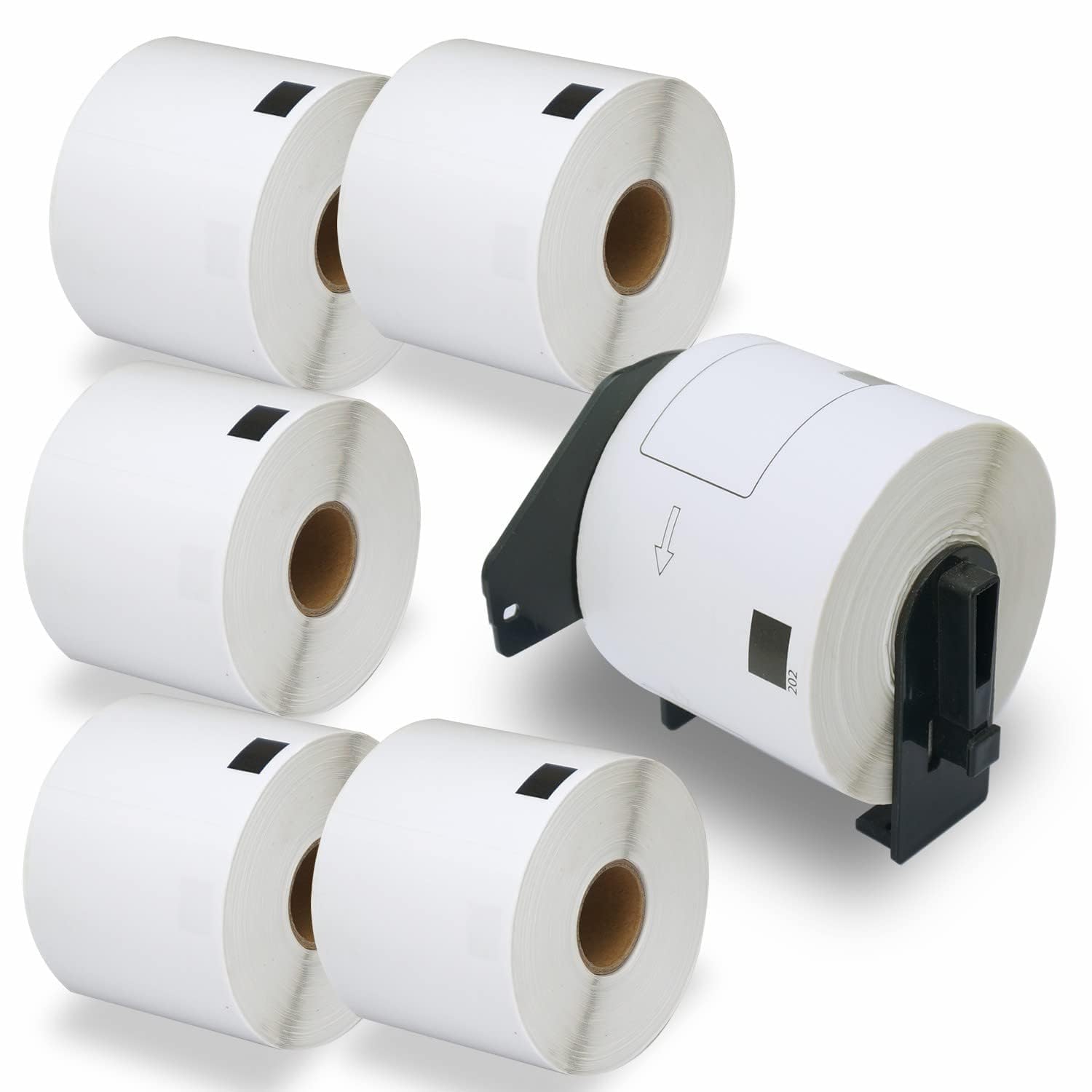 BETCKEY - 6 Rolls DK-11202 Labels with ONLY 1 Reusable Label Holders, 62mm x 100mm, 1800 Shipping Labels Using for Ql Label Printers