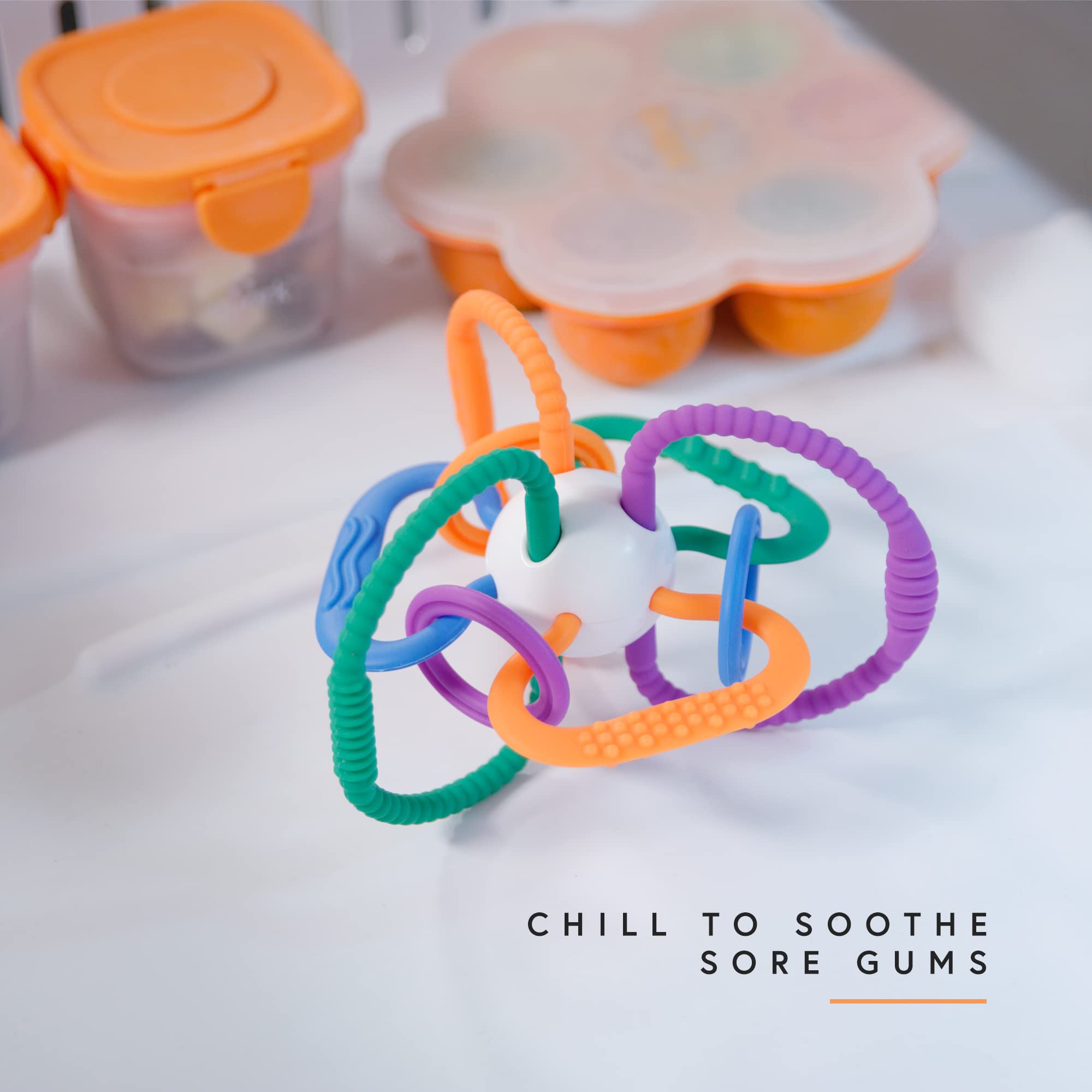 Quark Thiingy Baby Teething Toy - Sensory Toy with BPA-Free Silicone Rings & Baby Rattle - High Temperature Sterilization & Dishwasher Safe - for Newborns, 0-12 Months - Baby Teething Relief Chew Toy