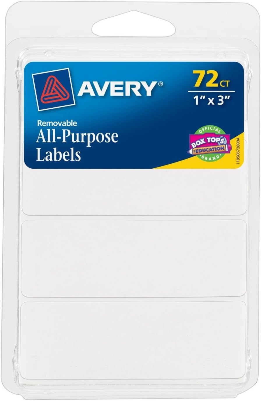 Avery Removable Writable Rectangular Labels, 1 x 3 Inch, White - 1 (6728) : All Purpose Labels : Office Products
