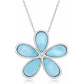 Beaux Bijoux Larimar Necklace for Women – Natural Larimar Pendant Necklace in 925 Sterling Silver – Caribbean Blue Gemstone - Unique Jewelry Gift