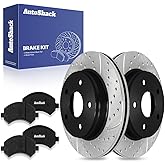 AutoShack 13.22" (335.8 mm) Front Vented Drilled & Slotted Brake Rotors E-Coated + Ceramic Brake Pads Replacement for 2011-20