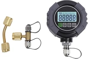 Oreilet Digital Vacrometer Vacuum, 0 to 75000m HVAC Vacuum Pressure Meter, 1/4 Inch SAE, 7/16-20UNF, Digital Micron Set, for 