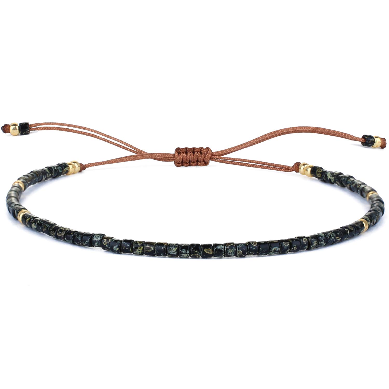 KELITCH Seed Beaded Friendship Bracelets Thin Rope Bracelets Women Handmade Jewelry (Black)