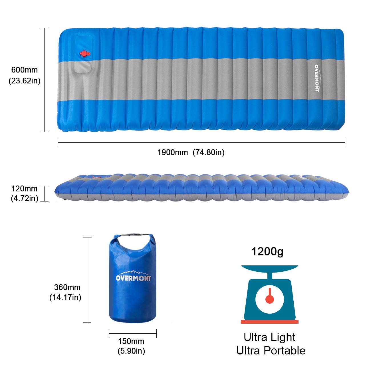 Overmont Sleeping Pad Self Inflating Lightweight Waterproof Inflatable