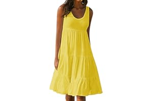 MaMiDay Womens Summer Dress Sleeveless Scoop Neck Solid Tank Dress Casual Loose Flowy Beach Dress Tiered Vacation Sundress