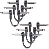 GOGHOST 6-Pack 3 Inch Flat Guitar Patch Cables Short Pedal Cable | Low Profile 1/4" TS Right Angle Ribbon Pedalboard Patch Cords for Guitar Effect Pedals, Black