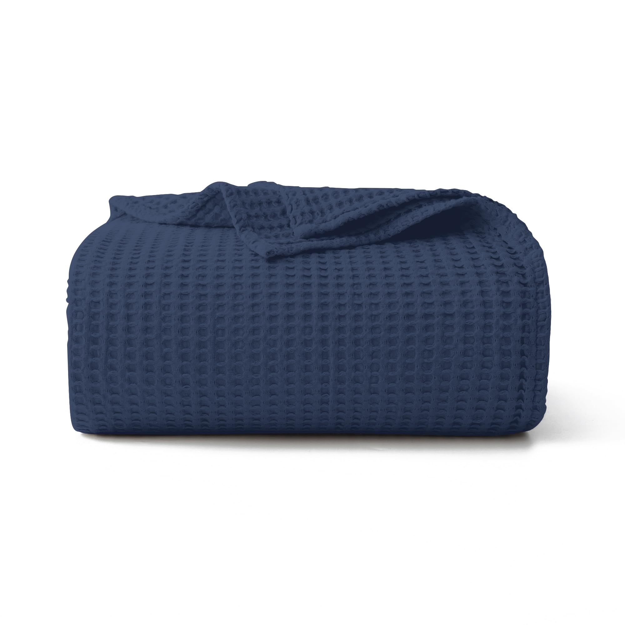 Photo 1 of 100% Cotton Waffle Blanket (Navy Blue - King Size - 104 * 90''), Pre-Washed and Anti-Shrinkage Soft Lightweight Bed & Couch Blanket, 380 GSM Waffle Weave Throw Blanket for All Seasons