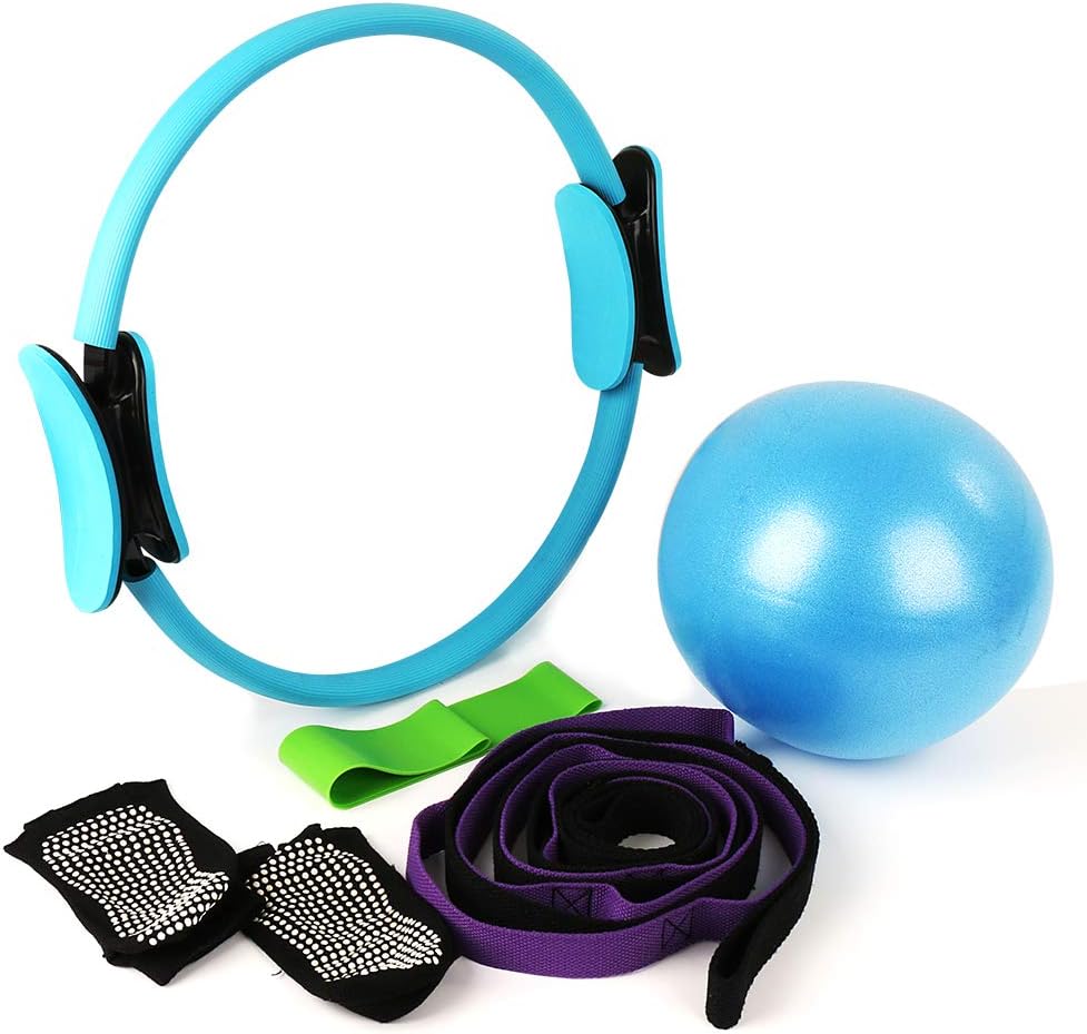 MANLI Pilates ring/circle Strap Exercise Resistance Bands Yoga Skid Socks Pilates Ball/Massage Ball for Stretching Used at Home, Gym and Outside