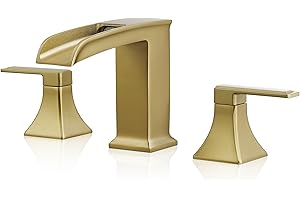 HEYMYTAP Solid Brass Gold Tub Faucet, Deck Mount Waterfall Bathtub Faucet 3 Hole, High Flow Tub Faucets Vintage Bathroom Tub Faucet, Widespread Roman Tub Filler with 2 Handles