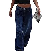 Giraropa Women Y2k Low Rise Jeans Vintage Baggy Straight Wide Leg Boyfriend Jeans Casual Loose Fit Long Denim Pants
