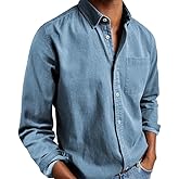 ceauros Mens Denim Shirt Long Sleeve Button Down Shacket Work Western Shirts Regular Fit Cowboy Casual Blouse(Blue,M)