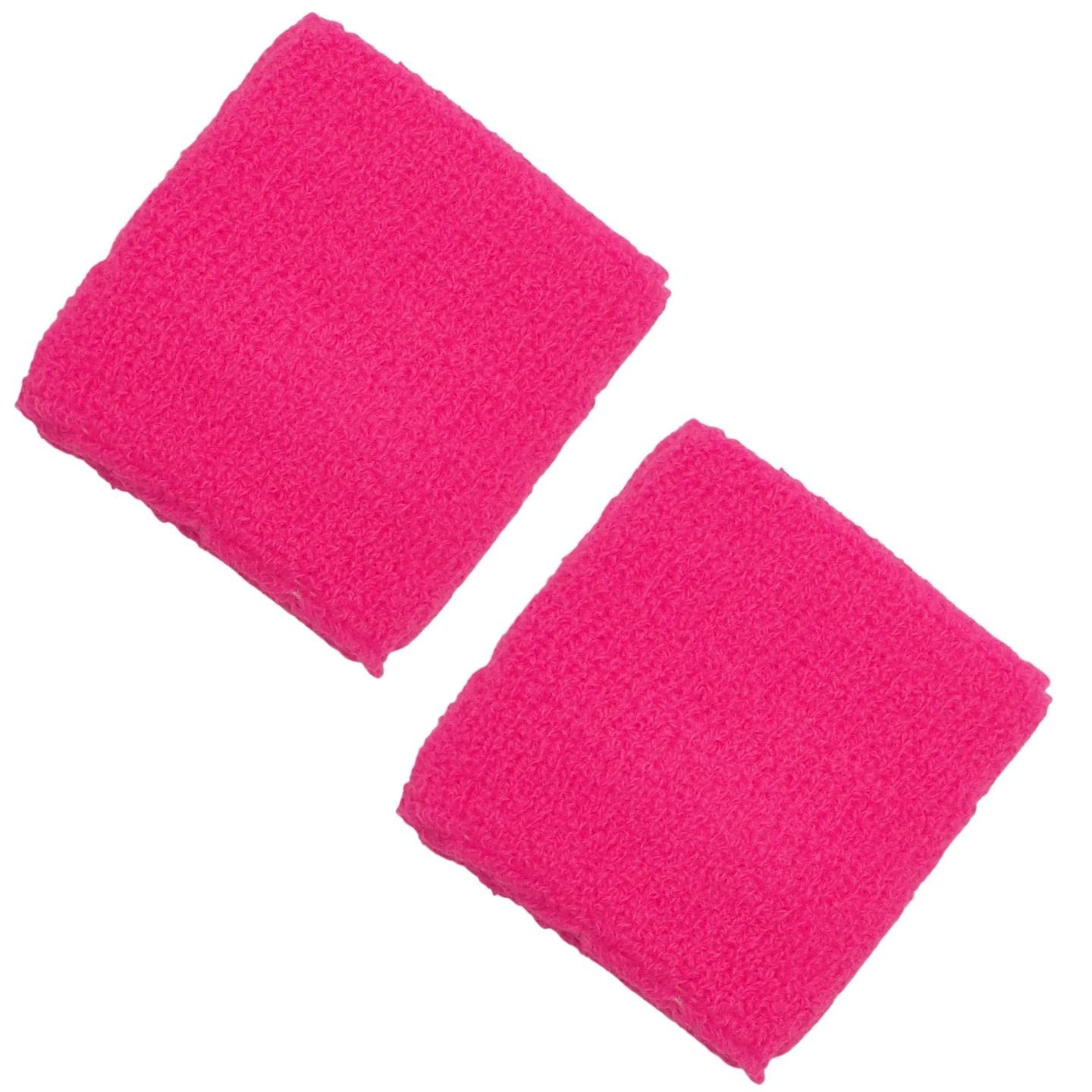 Topkids Accessories 2pcs Unisex Wrist Sweatbands for Exercise Wristbands, Sweat Bands for Kids & Adults, Tennis & Sports Band for Girls & Men Sweatbands, Colourful Fitness Armbands (Neon Pink)