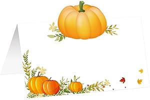 Treasure Cove Thanksgiving Table Place Cards Fall Pumpkin Tent Name Cards Guest Table Seating 25Pcs