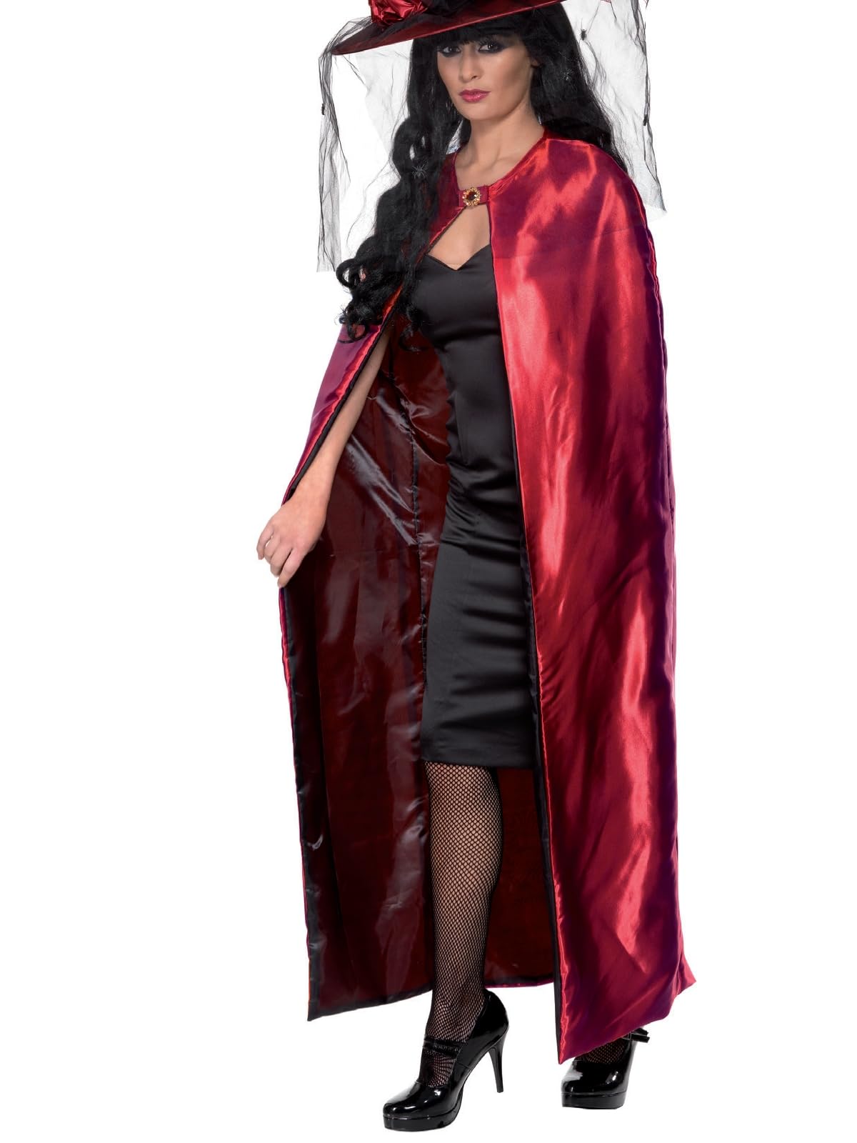 Smiffys Reversible Cape, Red & Black Deluxe, Halloween Fancy Dress Accessory, Halloween Dress Up Accessories
