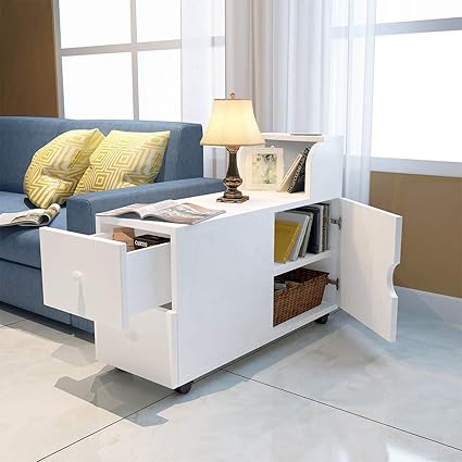 Modern End Table White Side Table Chair Side Table Nightstand With Storage Shelf Bookshelf Drawer For Living Room Bedroom Office With Wheels