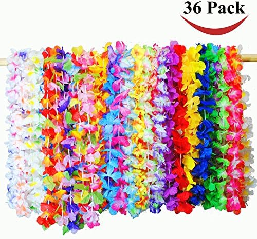 36 Pack Hawaiian Luau Flower Leis Necklaces, Ruffled Simulated Petal for Luau Party, Home Decoration Supplies And Favors Ornaments