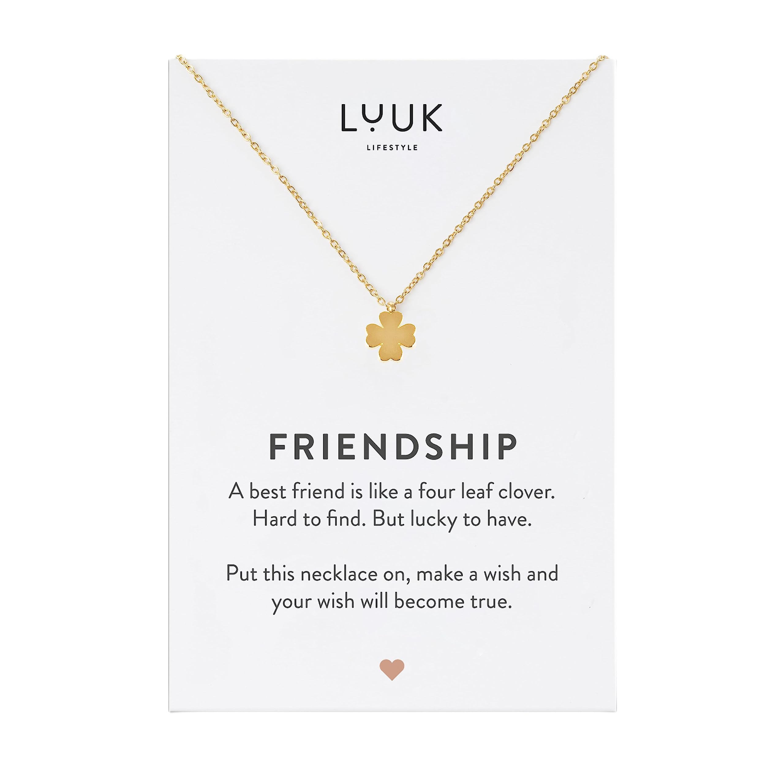 LUUK LIFESTYLE Stainless Steel Pendant Necklace for Women Waterproof Adjustable 50cm Chain Modern Necklace Gift for Her Gold Four-leaf Clover — image 1