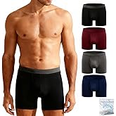 Men's Bamboo Underwear No Riding Up Boxer Briefs 3D Pouch Moisture-Wicking with Fly Underwear Tag-free Underpants 4 Pack