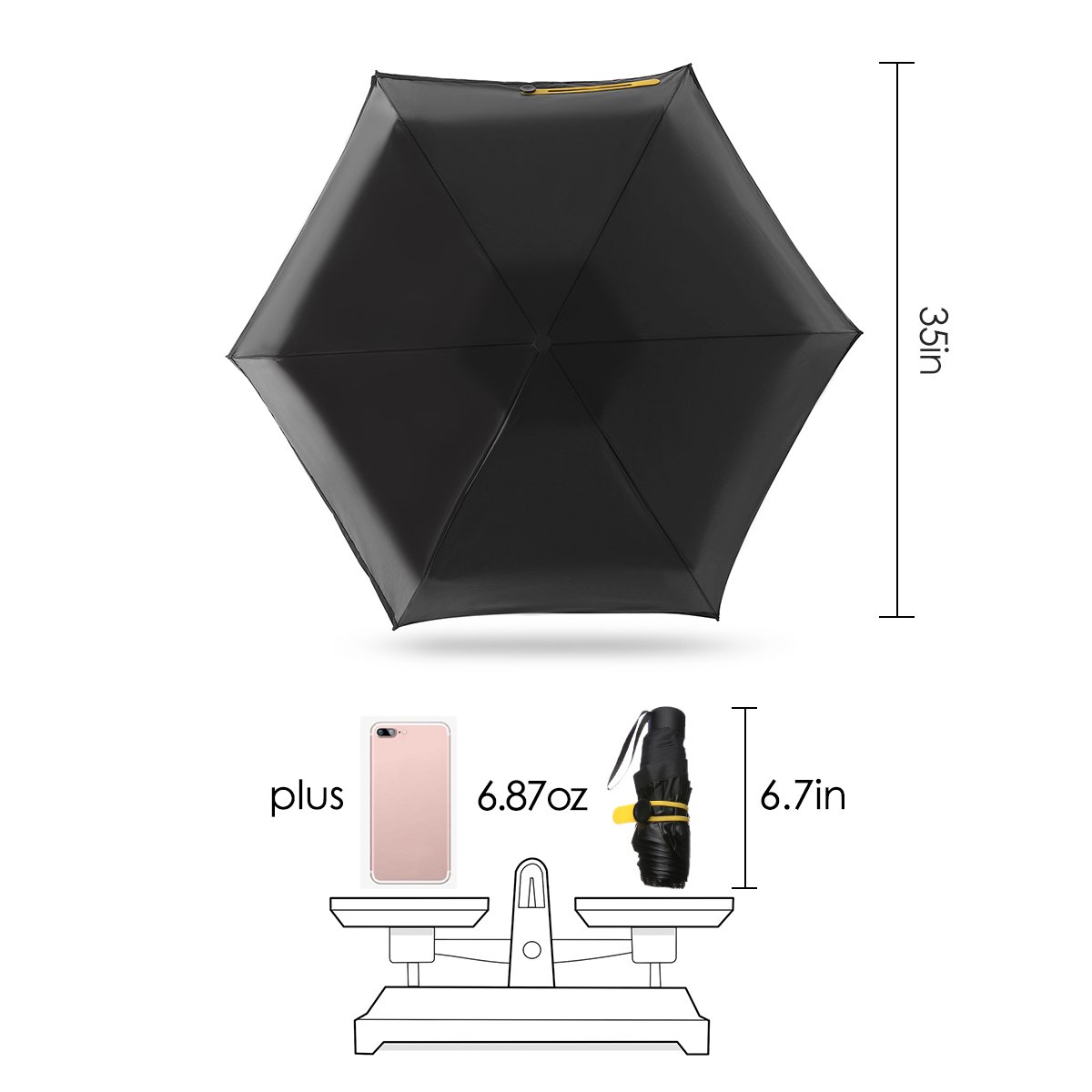 Regenschirm mini leicht, Pathonor Taschenschirm Regenschirm faltender Visier-Sonnenschutz-Regenschirm Im Freien UV-faltender Regenschirm, klein, leicht & kompakt, 180 g(schwarz)