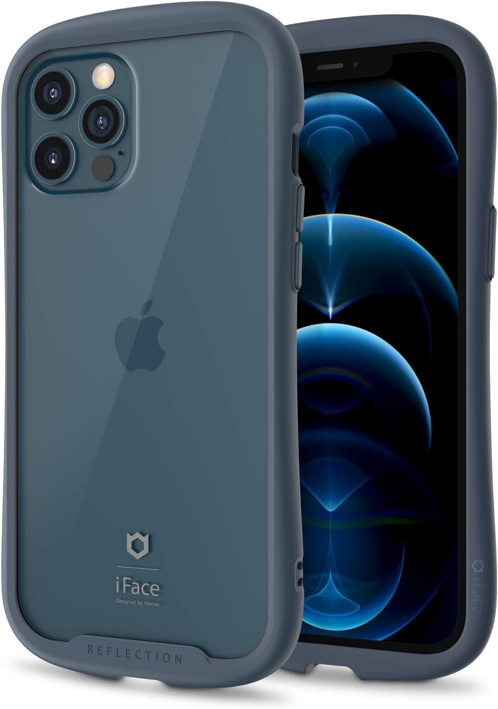 iFace Reflection Series Clear Case for iPhone 12 Pro Max (6.7") – Cute Dual Layer [TPU + 9H Tempered Glass] Hybrid Shockproof Protective Cover [Drop Tested] [Wireless Charging Compatible] - Navy