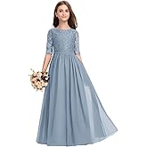Kismissal Junior Bridesmaid Dresses Scoop Floor-Length Chiffon Flower Girl Dress for Teen Girls Communion Party Pageant Gown