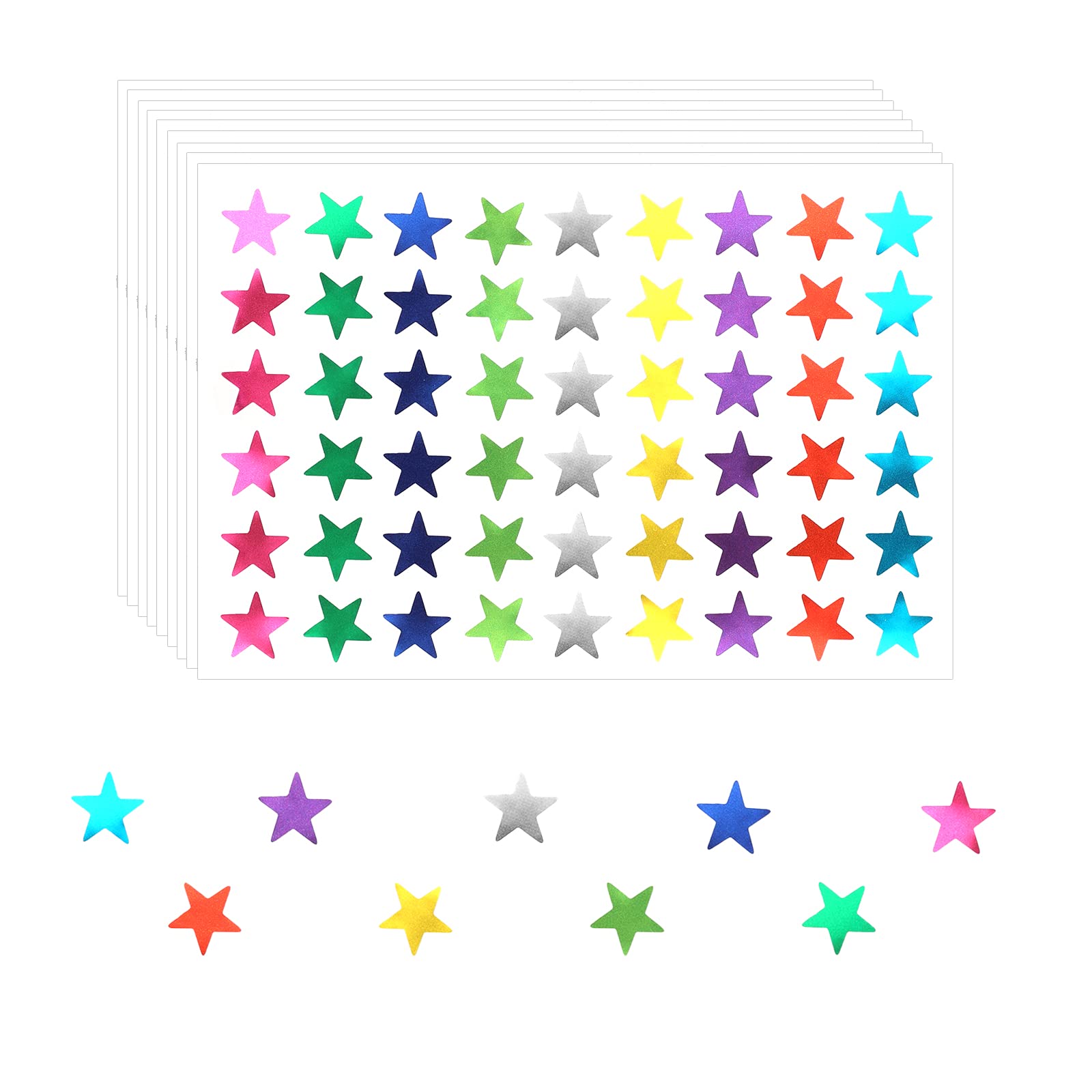 KINBOM 1080pcs Mini Star Stickers Bulk, Metallic Small Removable Reward Decals Foil Star Stickers for Kids Students Teachers (Multicolored, 0.5inch Diameter)