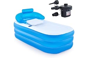 CO-Z Inflatable Bathtub with Electric Air Pump and Bath Pillow Headrest, Portable Blow Up Tub for Adults, Outdoor or Indoor Freestanding Foldable Spa Cover Drainage Hose Cup Holder