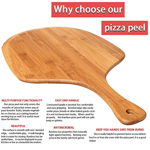 Premium Natural Bamboo pizza peel, Paddle for Homemade Pizza and Bread Baking - Great for Cutting Board (Cutting Fruit, Vegetables, Cheese) - 19.5 x11.5 Inch