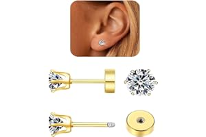 Hypoallergenic Birthstone Stud Earrings for Women Brilliant Cut Round Cubic Zirconia Flat Back Earrings Surgical Steel Cartil
