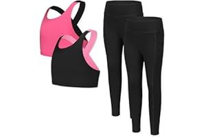 YMZIA Girls Yoga Leggings Girls Athletic Leggings Training Bras Set Kids Gym Crop Tank Top Activewear Set for 5-13Years