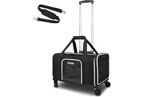 Petskd Pet Carrier with Wheels 18x11x9.5 Alaska Airline Approved,Pet Travel Carrier Bag for Small Cats and Dogs, Soft Dog Carrier for 1-12 LBS Pets,Dog Cat Carrier with Safety Lock Zipper(Black)