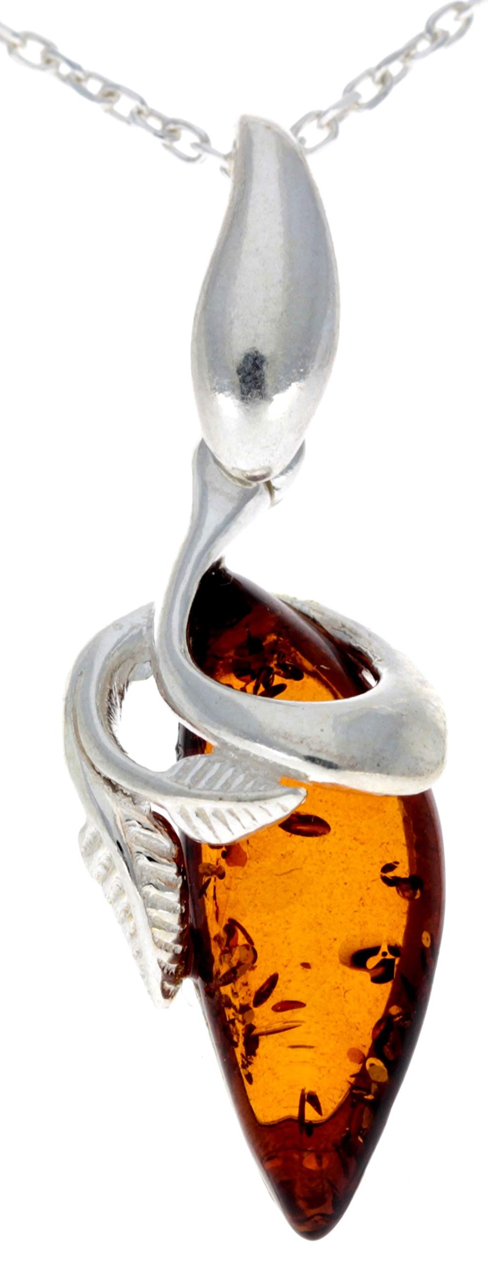 Genuine Cognac Baltic Amber & Sterling Silver Art Deco Pendant without Chain - GL391