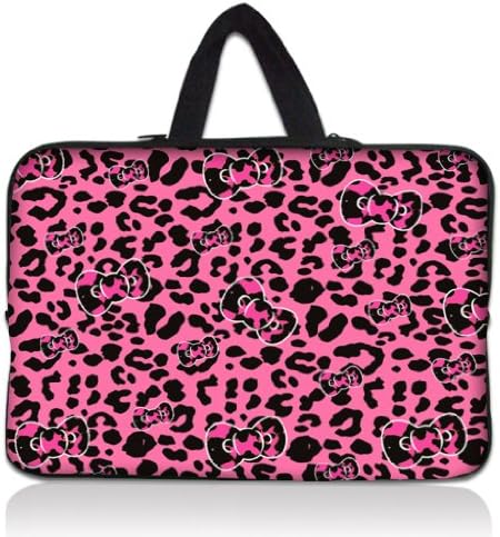 Pink Leopard bow 15" 15.4" 15.6" inch Notebook Laptop Case Sleeve Carrying bag with Hide Handle for Apple MacBook Pro 15 15.4 /Dell Inspiron 15R Vostro XPS Alienware M15X /ASUS A55 K55 N56 X54 /Sony E15 S15 EL2/Lenovo ThinkPad E530 /HP Acer