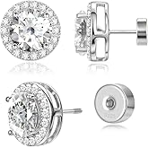 Birthstone Stud Earrings for Women, Valentine Gift for Her 18K White Gold Plated Halo Studs Pave CZ Earring Hypoallergenic, 925 Silver Personalized Birthday Jewelry for Wife Girlfriend Mom Daughter