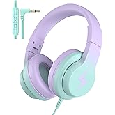 Candy Bila Kids Headphones, Wired Headphones for Kids Over Ear with Microphone, 85/94dB Volume Limiter Headphone for Girls Bo