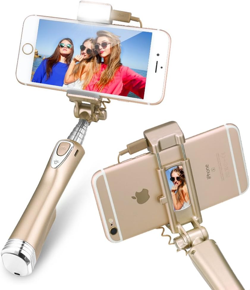 Selfie Stick for Iphone?Draway Upgraded New Ultralight Mini Foldable Multifunctional Phone Stick for IOS and Android Cellphone (Gold)