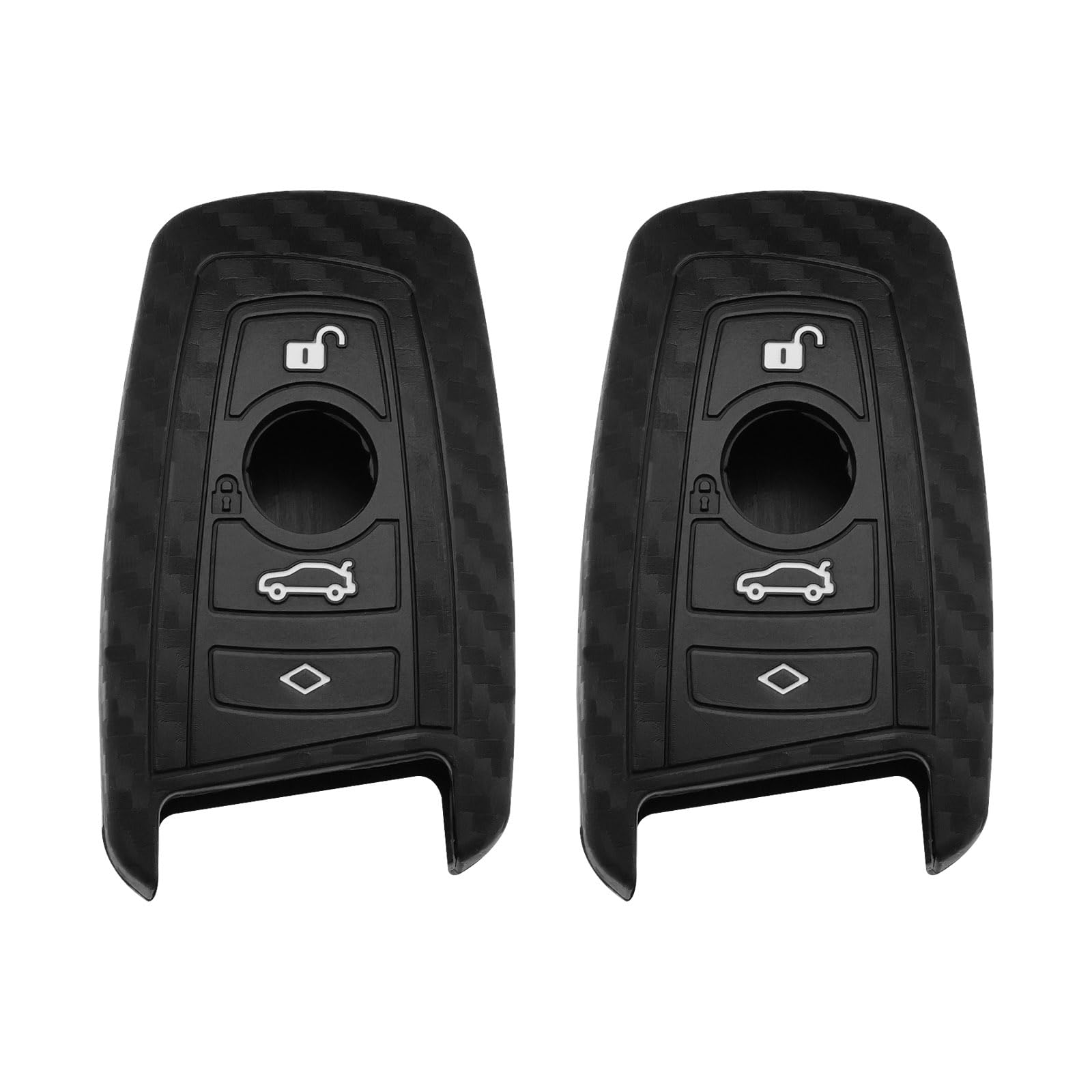 EMSea 2pcs Carbon Fiber Pattern Soft Silicone Key Fob Shell Silicone Car Key Cover 3-Key Silicone Car Key Shell Compatible with BMW 1 3 5 7 Series