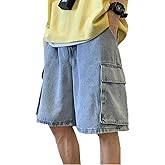 MAVQX Unisex Y2K Baggy Jean Shorts Hip Hop Cargo Pants Shorts Loose Fit Denim Shorts Streetwear