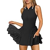 Hragc Women's Mini Flowy Pleated Ruffle Tennis Athletic Dress for Women Summer Polo Golf Dress with Shorts Pockets