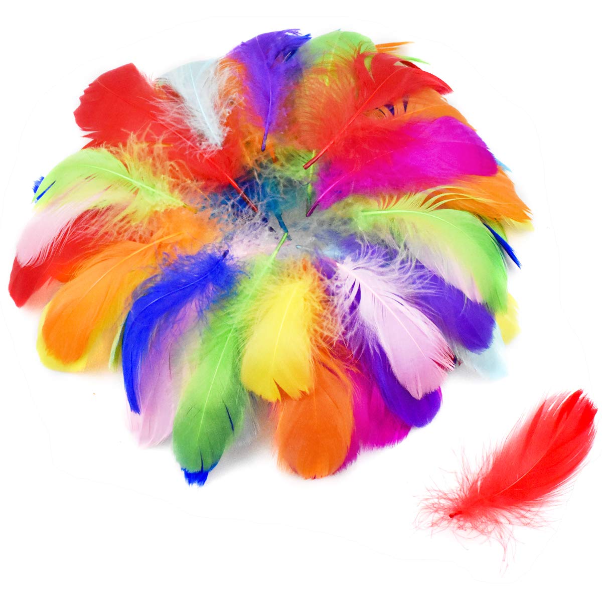Fangehong 100Pcs Colorful Feathers, Feathers for Crafts, Crafting Feathers for Dream Catchers, 6-12cm Natural Goose Soft Feathers for Kids DIY Birthday Party Decorations (Multicolor)