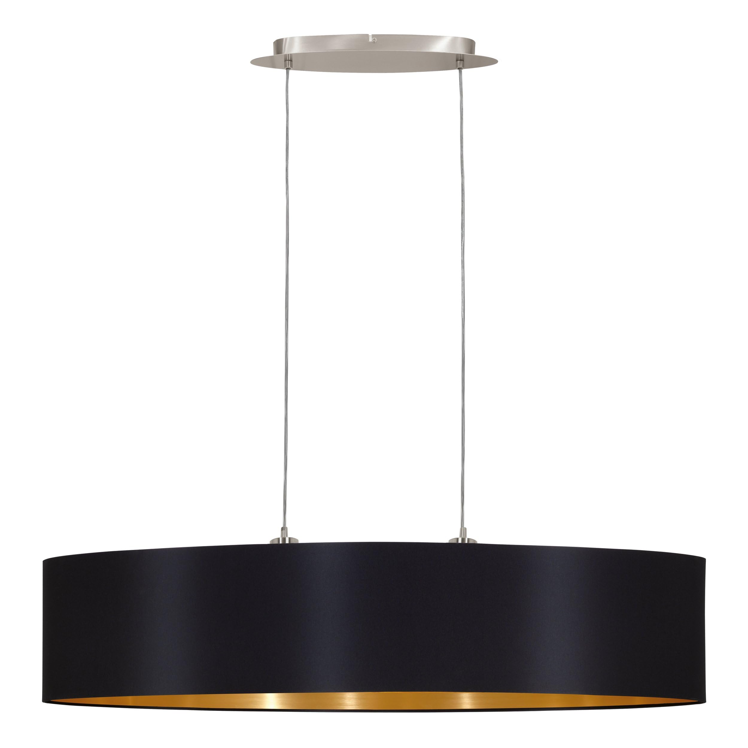 Eglo Maserlo 2-Flame Textile Pendant Lamp, Black and Gold Fabric, Matt Nickel Steel Oval Hanging Light, E27 Socket, L: 100 cm/39.3 inches