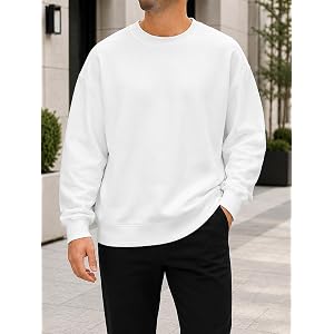 Mens Loose Fit Crewneck Sweatshirt Pullover Long Sleeve Casual Basic Shirt for Men